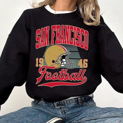 San Francisco Football Sweatshirt, Graphic Tee Gift For Football Fan Sport, Shirt Retro Style 90s Vintage Unisex Crewneck, Sun Day Football.