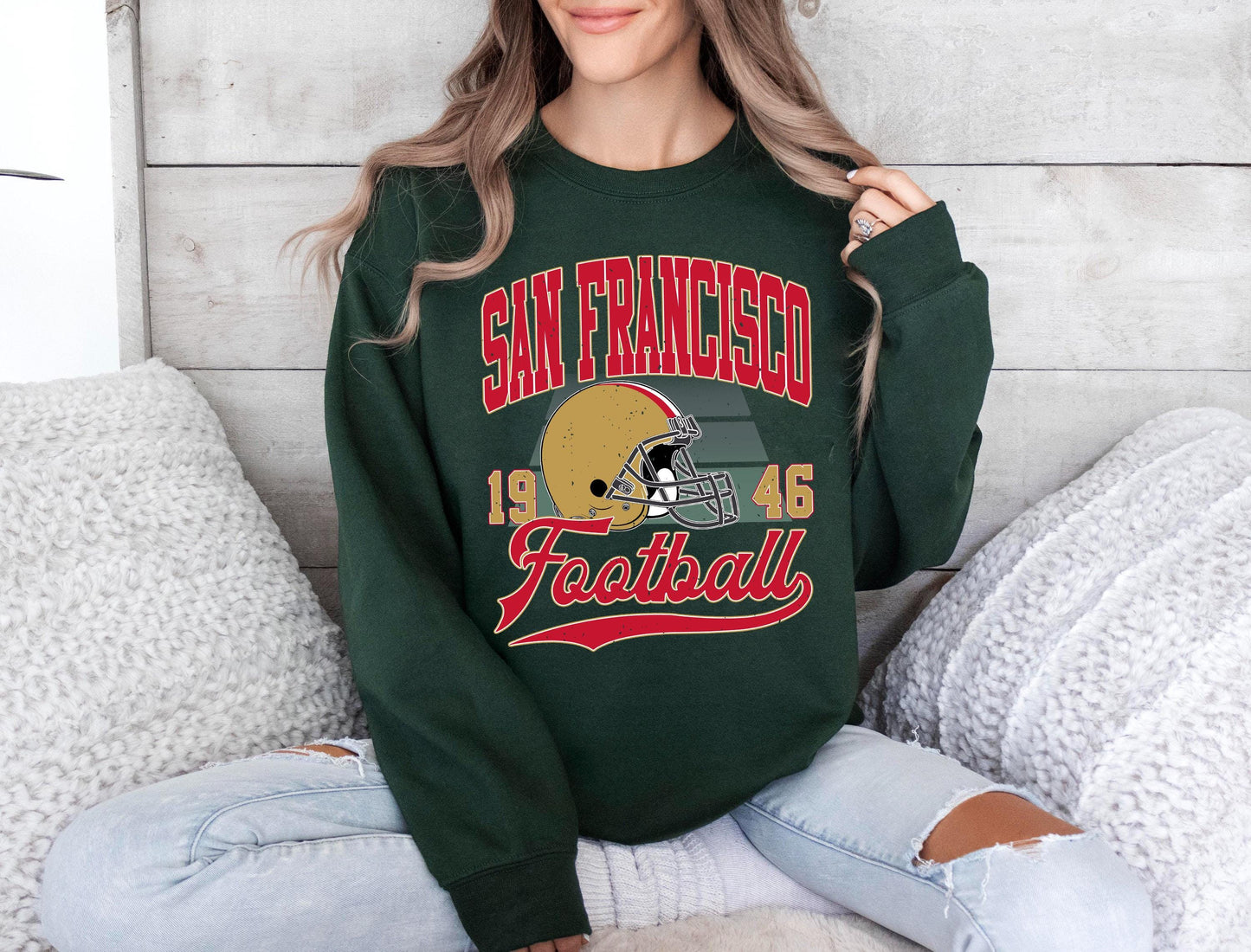 San Francisco Football Sweatshirt, Graphic Tee Gift For Football Fan Sport, Shirt Retro Style 90s Vintage Unisex Crewneck, Sun Day Football.