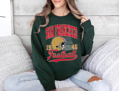 San Francisco Football Sweatshirt, Graphic Tee Gift For Football Fan Sport, Shirt Retro Style 90s Vintage Unisex Crewneck, Sun Day Football.