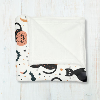 Retro Halloween Blanket Halloween Home Decor Spooky Fleece Throw Black Cat Bats Pumpkin Minky Bedding Moon and Stars Bed Spread Celestial