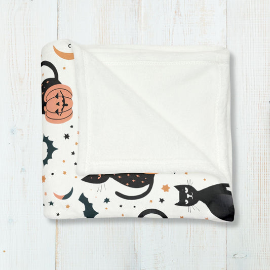 Retro Halloween Blanket Halloween Home Decor Spooky Fleece Throw Black Cat Bats Pumpkin Minky Bedding Moon and Stars Bed Spread Celestial