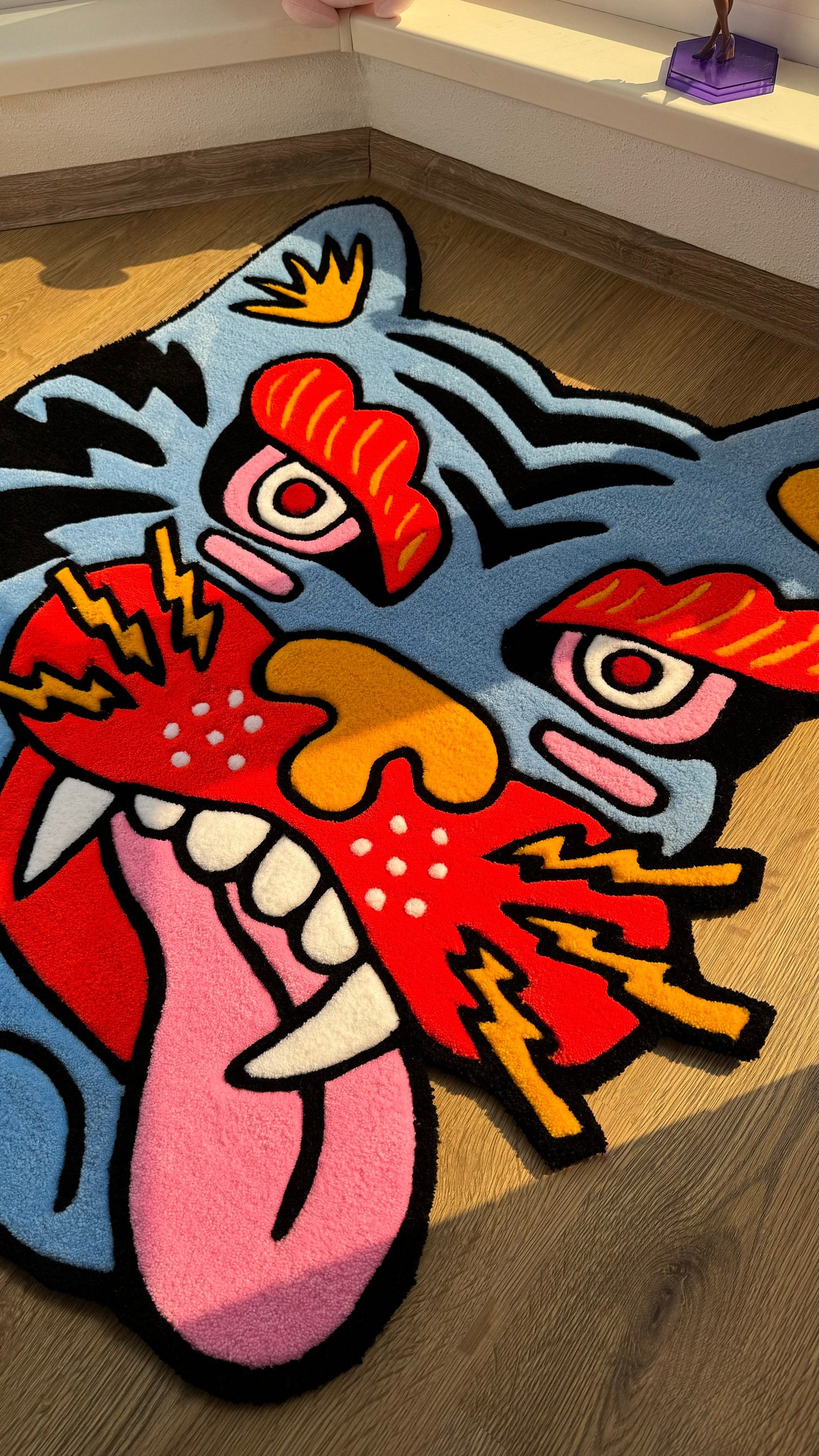 Tiger Head Rug – Custom Handmade Tufted Rug, Bold Traditional Asian Tiger Face Carpet, Cool Animal Decor for Art Room or Studio