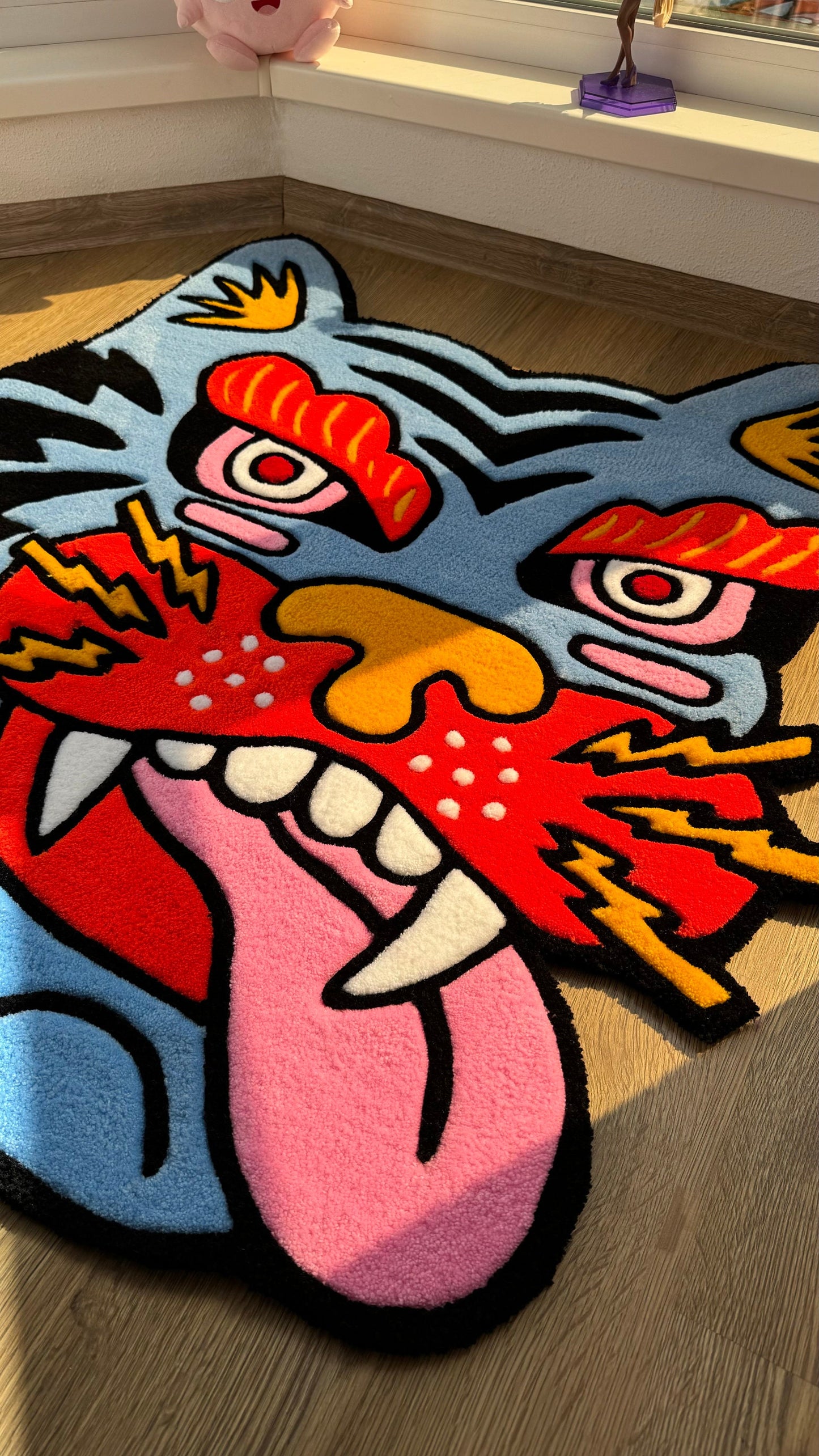 Tiger Head Rug – Custom Handmade Tufted Rug, Bold Traditional Asian Tiger Face Carpet, Cool Animal Decor for Art Room or Studio