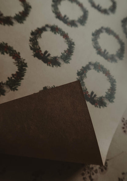 Christmas Wreath Wrapping paper, Christmas Gift Wrap, Rustic Christmas Wrap, Watercolour Christmas Gift Warp, Xmas Wrapping paper, gift