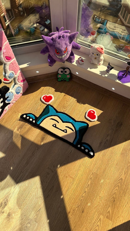 Snorlax Tufted Rug – Fluffy Handmade Custom Rug, Anime Room Decor, Cute Bedside Carpet, Gift for Lovers, Cozy Floor Mat