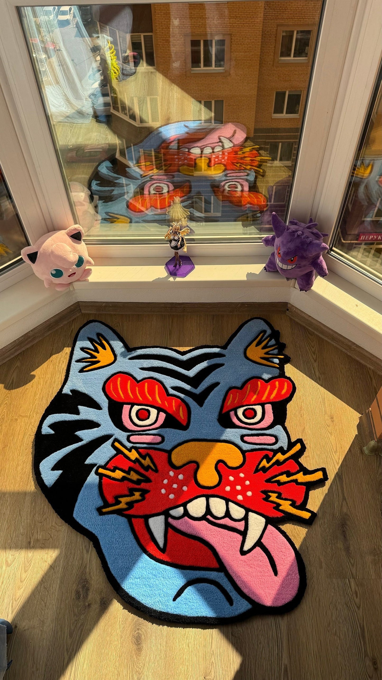 Tiger Head Rug – Custom Handmade Tufted Rug, Bold Traditional Asian Tiger Face Carpet, Cool Animal Decor for Art Room or Studio