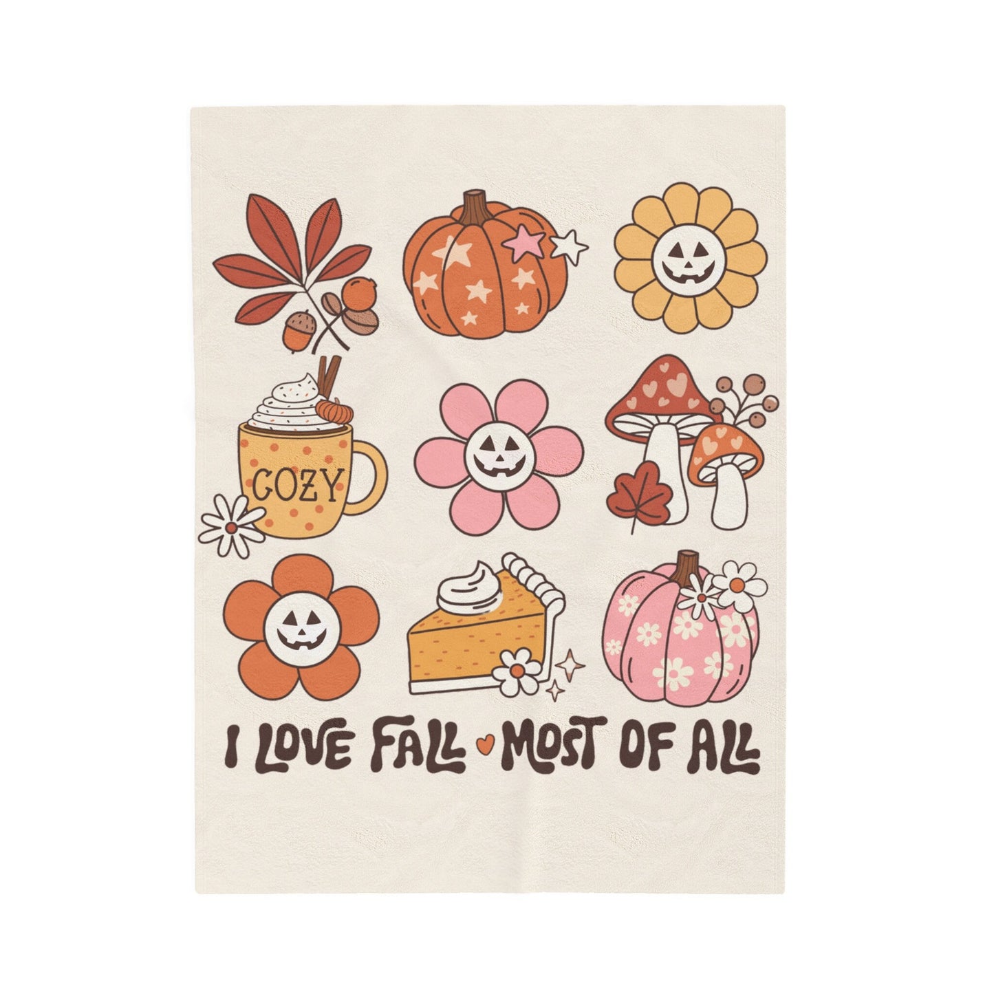 I love fall blanket, retro fall pumpkin blanket, cute fall pumpkin blanket, fall coffee blanket, cute mushroom blanket, fall throw blanket