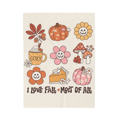 I love fall blanket, retro fall pumpkin blanket, cute fall pumpkin blanket, fall coffee blanket, cute mushroom blanket, fall throw blanket
