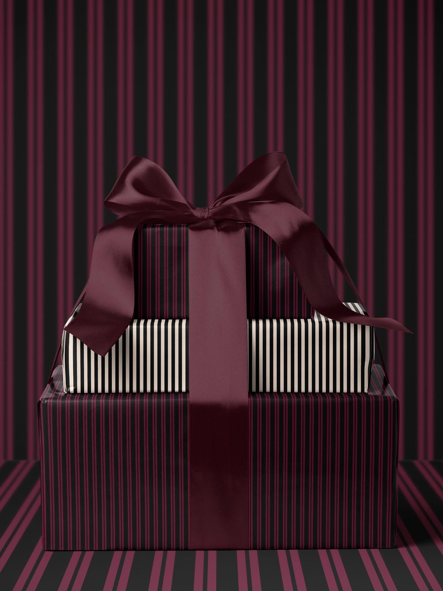 Pink and Black Striped Gift Wrap Moody Wrapping Paper Halloween Party Decor Fall Gift Wrap Romantic Gift for Her Birthday Gift Gothic Decor