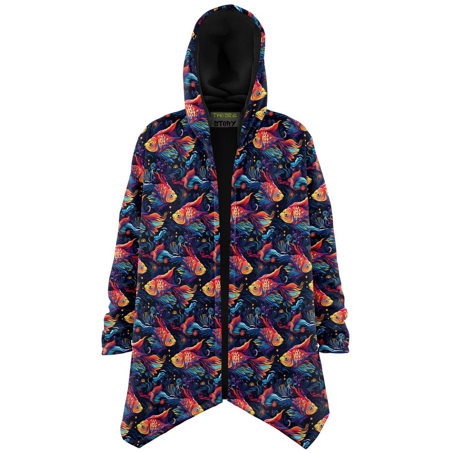 Unique Micro-fleece Psychedelic Fish Hooded Cloak,Festival Rave Party Wear,Soft Halloween Cape,Vivid Colors EDM Festival Cape,Unique Gifts