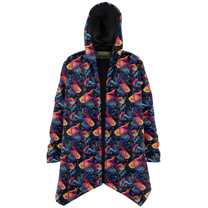 Unique Micro-fleece Psychedelic Fish Hooded Cloak,Festival Rave Party Wear,Soft Halloween Cape,Vivid Colors EDM Festival Cape,Unique Gifts