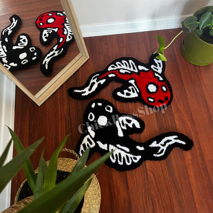 Koi Fish Yin Yang Rug: Asian Tufted Accent Rug, Red & Black