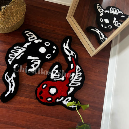 Koi Fish Yin Yang Rug: Asian Tufted Accent Rug, Red & Black