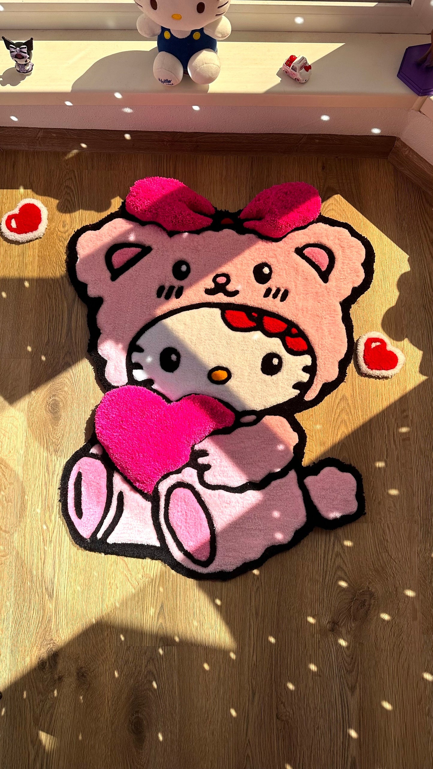 Pink Bear Custom Rug – Cute Puffy 3D Tufted Carpet, Kawaii Handmade Decor, Fluffy Anime Rug for Kids Bedroom or Gift for Her