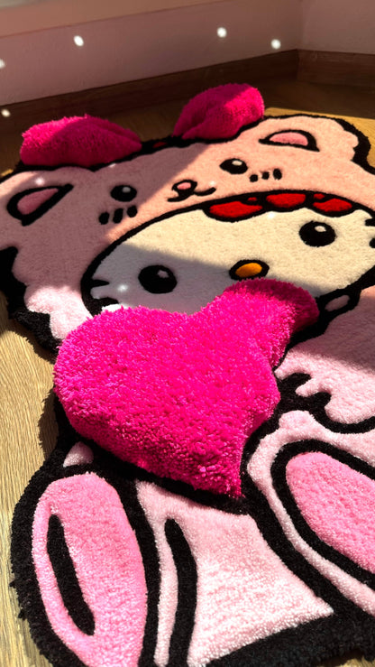 Pink Bear Custom Rug – Cute Puffy 3D Tufted Carpet, Kawaii Handmade Decor, Fluffy Anime Rug for Kids Bedroom or Gift for Her