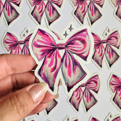 Pink Bow Sparkle Sticker | 3" Sticker Decal | Water-Resistant | Pink Coquette Cute Ribbons