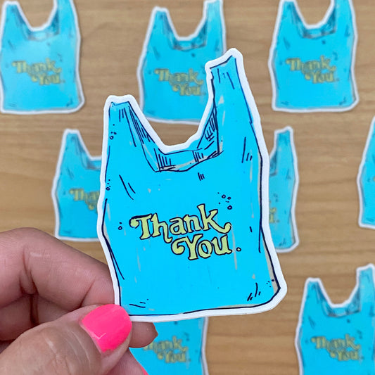 Blue Thank You Grocery Bag Icon | 3" Sticker Decal | Grocery Shopper Tote
