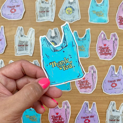 Blue Thank You Grocery Bag Icon | 3" Sticker Decal | Grocery Shopper Tote
