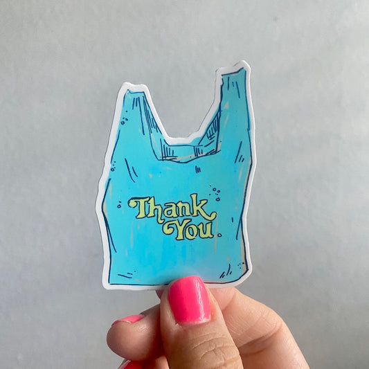 Blue Thank You Grocery Bag Icon | 3" Sticker Decal | Grocery Shopper Tote