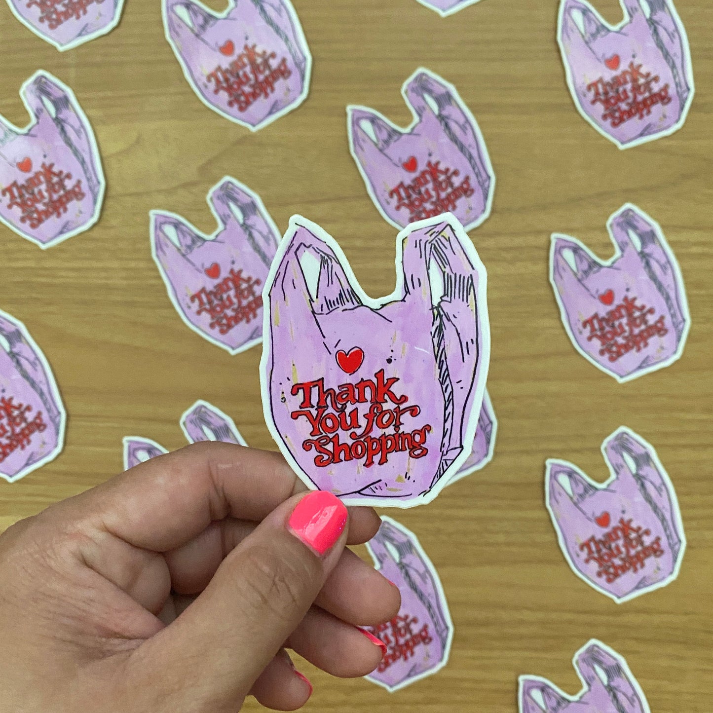 Pink Heart Thank You Grocery Bag Icon | 3" Sticker Decal | Grocery Shopper Tote