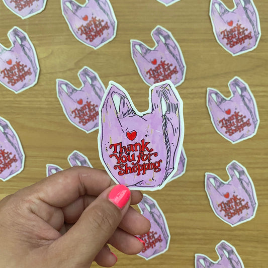 Pink Heart Thank You Grocery Bag Icon | 3" Sticker Decal | Grocery Shopper Tote