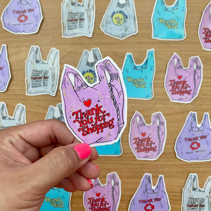 Pink Heart Thank You Grocery Bag Icon | 3" Sticker Decal | Grocery Shopper Tote