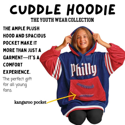 Philly Baseball Youth Cuddle Hoodie: Red & Blue Sports Blanket Gift