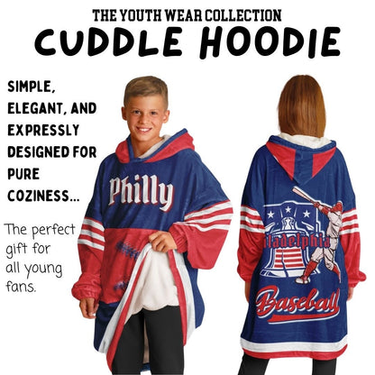 Philly Baseball Youth Cuddle Hoodie: Red & Blue Sports Blanket Gift