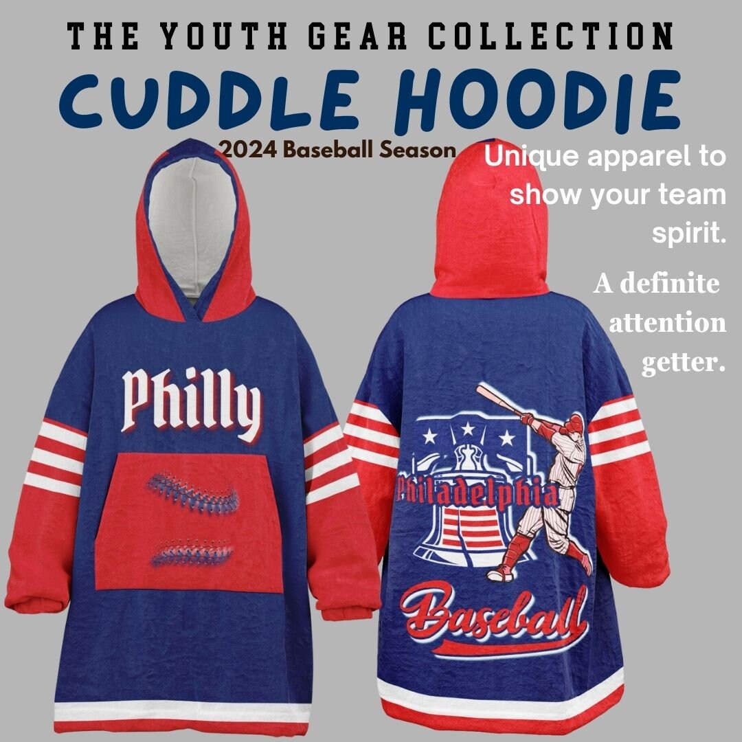 Philly Baseball Youth Cuddle Hoodie: Red & Blue Sports Blanket Gift