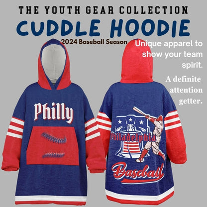 Philly Baseball Youth Cuddle Hoodie: Red & Blue Sports Blanket Gift