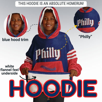 Philly Baseball Youth Cuddle Hoodie: Red & Blue Sports Blanket Gift