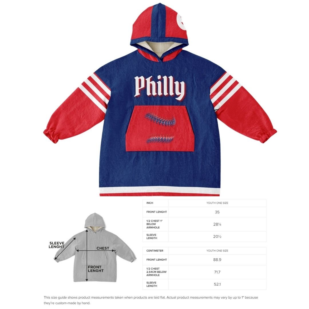 Philly Baseball Youth Cuddle Hoodie: Red & Blue Sports Blanket Gift
