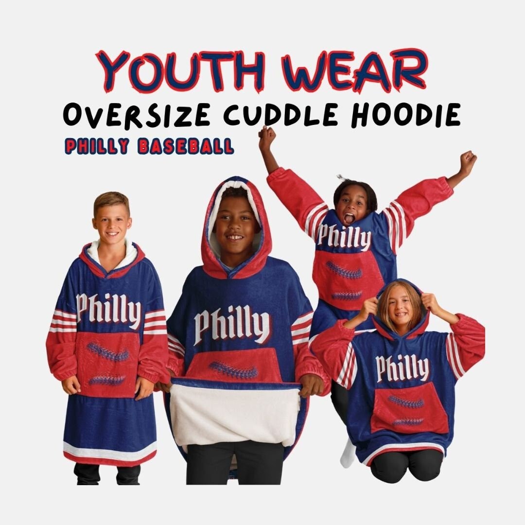 Philly Baseball Youth Cuddle Hoodie: Red & Blue Sports Blanket Gift