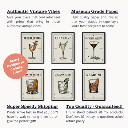 Aperol Spritz Print, Aperol Spritz Poster | Bar Cart Prints | Vintage Cocktail Poster Wall Art for Home Bar Cart