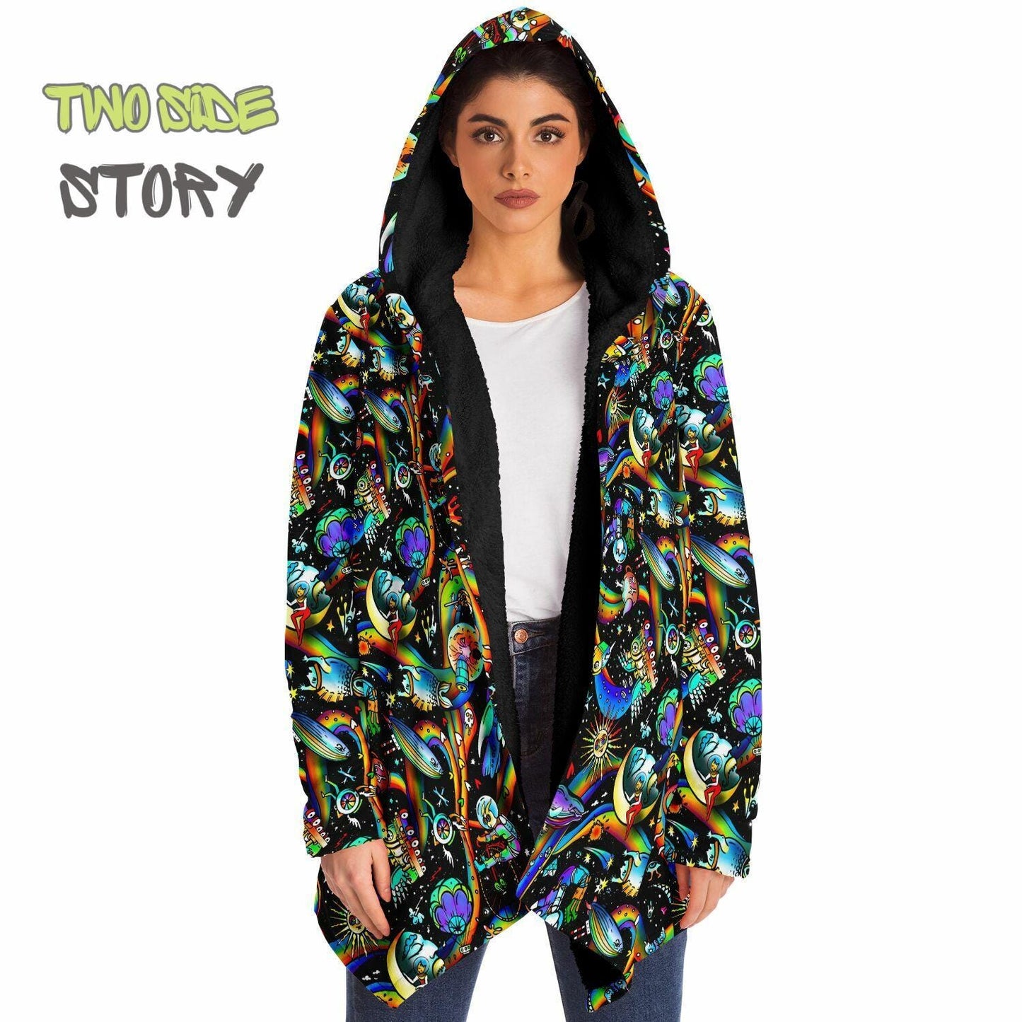 Hooded Cloak Psychedelic Micro-fleece Cloak Festival Rave Party Wear EDM Festival Cape Rave Trippy Jacket Party Lover Gift for Raver