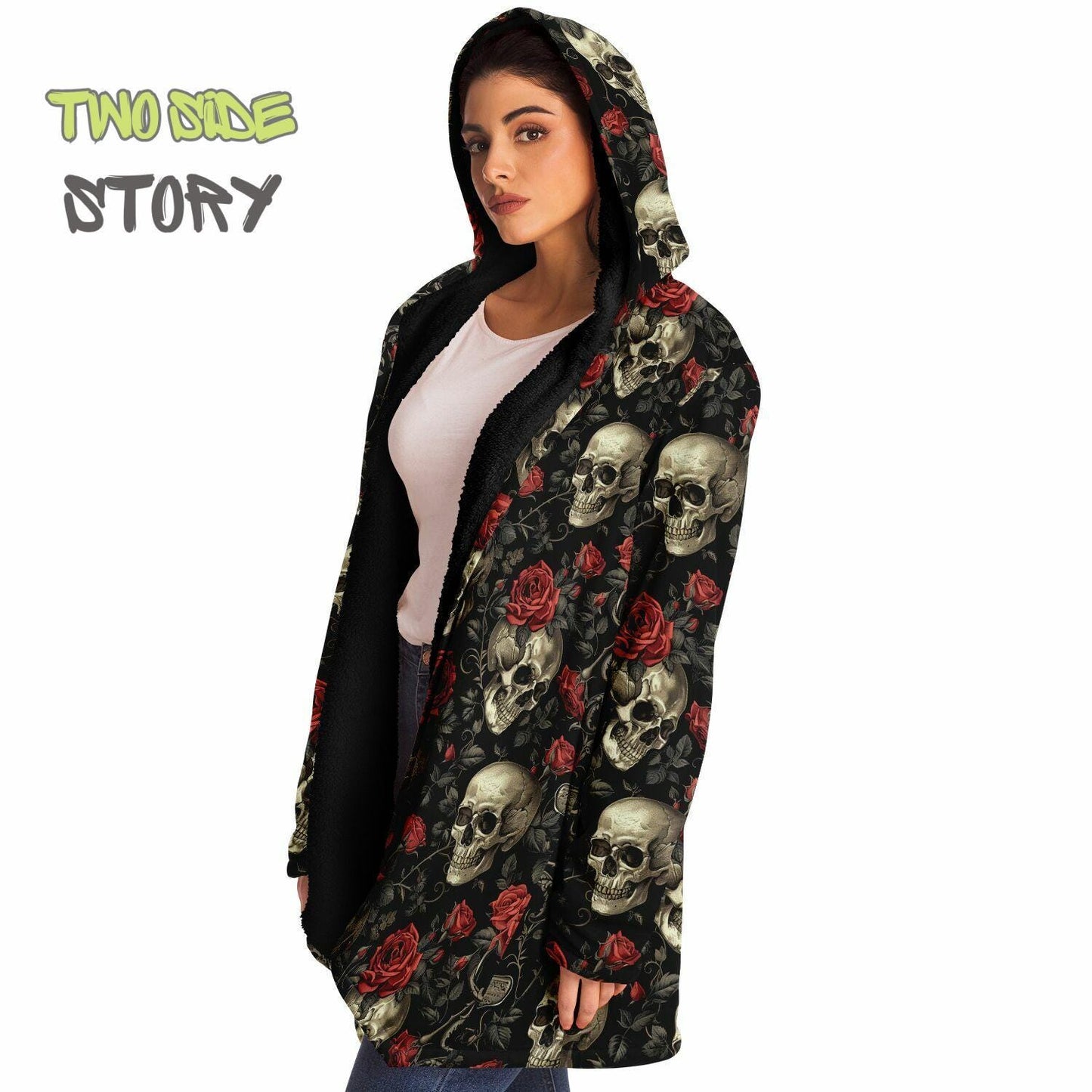 Micro-fleece Halloween Skulls Hooded Cloak, Festival Party Wear,Halloween Cape, Vivid Colors EDM Festival Cape, Unique Gifts,Men's Rave Cape