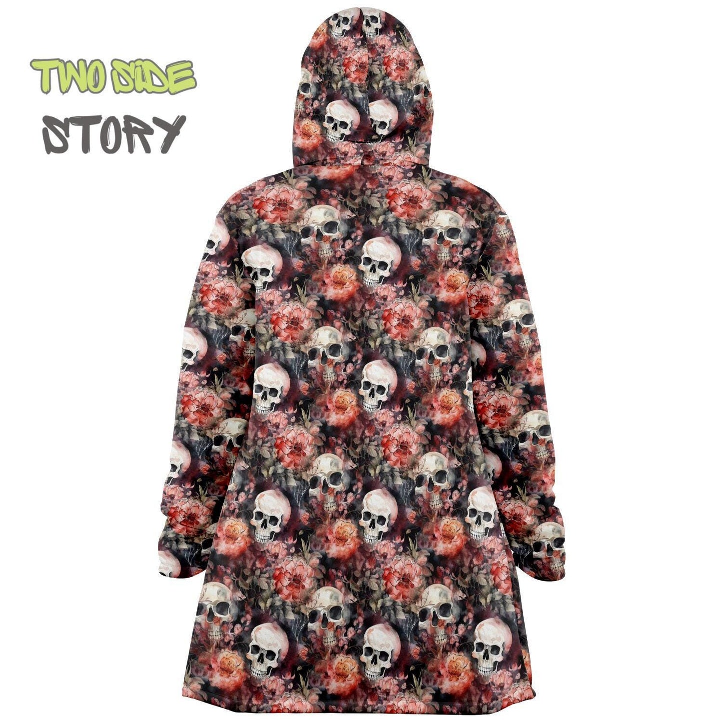 Micro-fleece Halloween Skulls Roses Hooded Cloak, Festival Party Wear,Halloween Cape,EDM Festival Cape, Unique Gifts,Men's Rave Cape