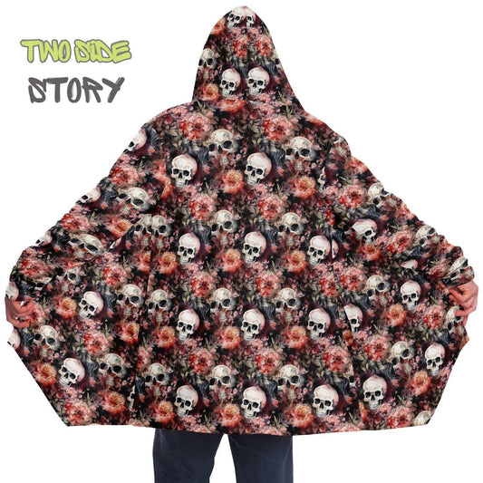 Micro-fleece Halloween Skulls Roses Hooded Cloak, Festival Party Wear,Halloween Cape,EDM Festival Cape, Unique Gifts,Men's Rave Cape