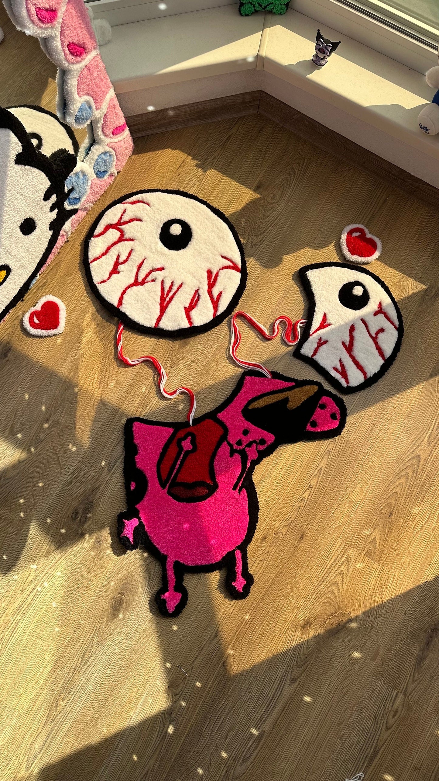 Courage the Cowardly Dog Rug – Handmade Tufted Cartoon Carpet, Spooky Creepy Cute Decor, 3D Puffy Courage Rug, Halloween Room Aesthetic