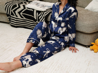 Cute Lion Print Pyjama Set ,Long Sleeves ,Bride and Bridesmaid Pajama , Birthday Gifts For Her, Two Pieces Pajamas Sets