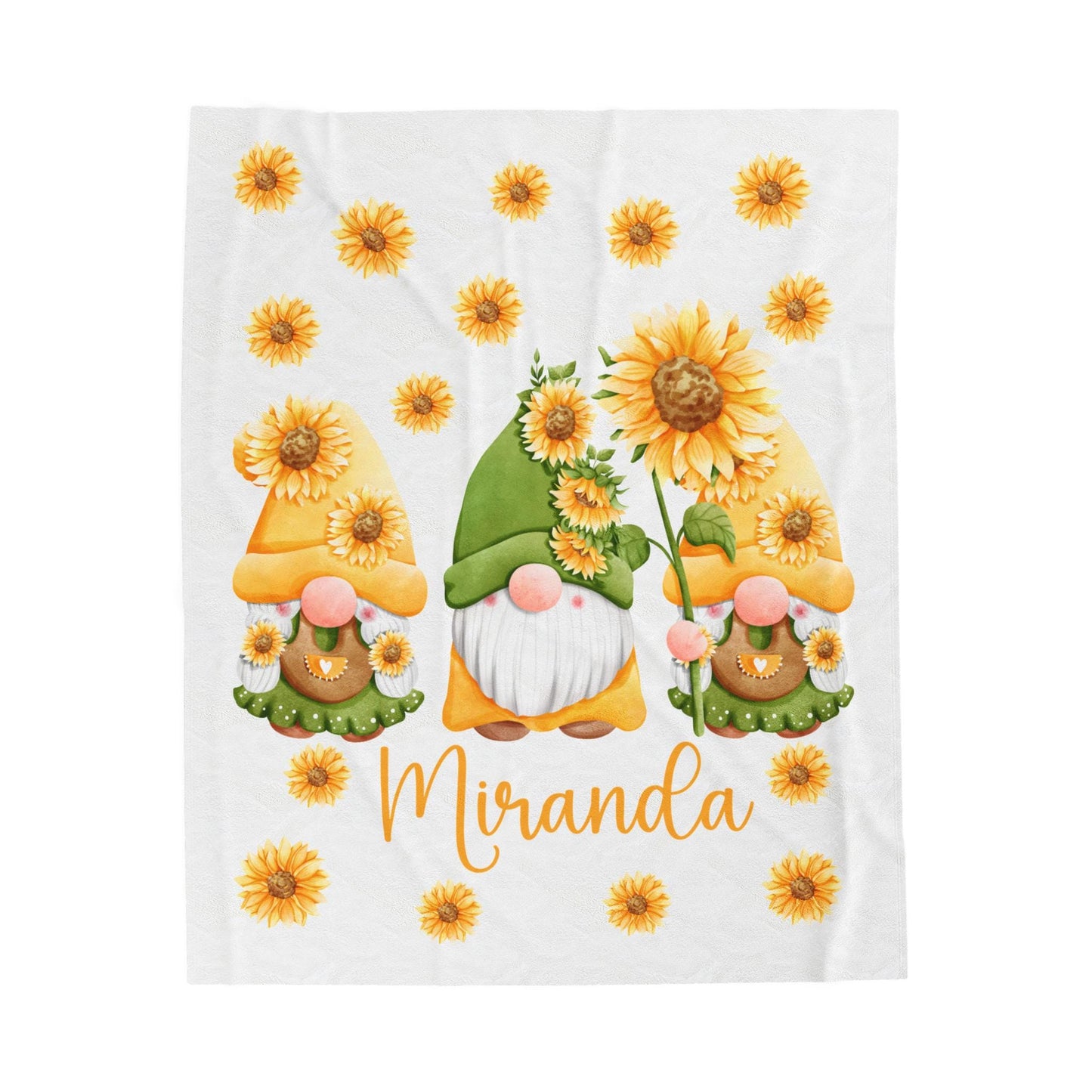 Sunflower gnome blanket, cute gnome blanket, cute sunflower gnome blanket, personalized sunflower blanket, personalized gnome blanket