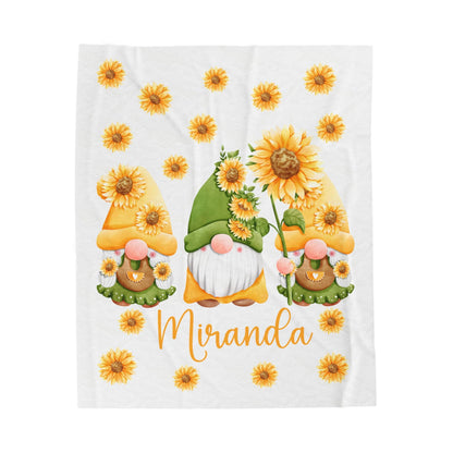 Sunflower gnome blanket, cute gnome blanket, cute sunflower gnome blanket, personalized sunflower blanket, personalized gnome blanket