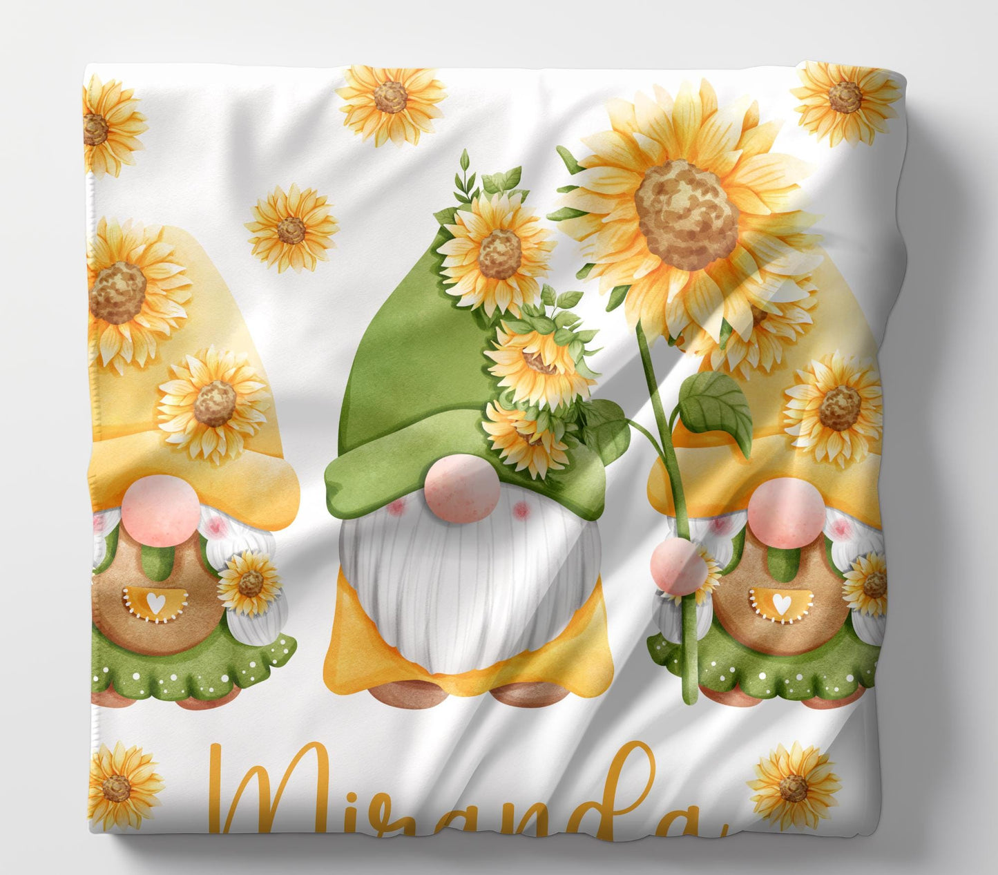 Sunflower gnome blanket, cute gnome blanket, cute sunflower gnome blanket, personalized sunflower blanket, personalized gnome blanket