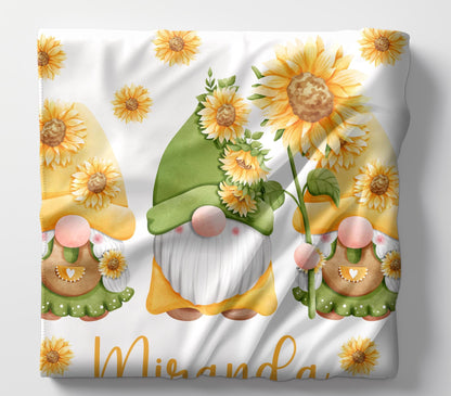 Sunflower gnome blanket, cute gnome blanket, cute sunflower gnome blanket, personalized sunflower blanket, personalized gnome blanket