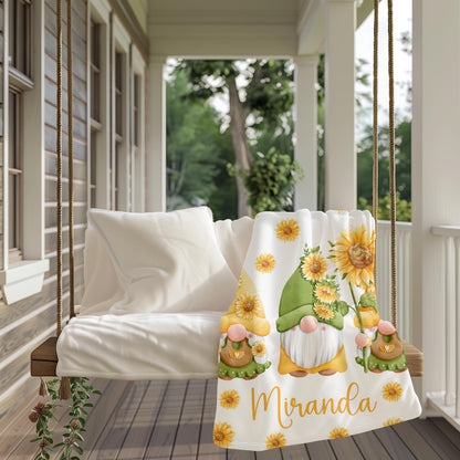 Sunflower gnome blanket, cute gnome blanket, cute sunflower gnome blanket, personalized sunflower blanket, personalized gnome blanket