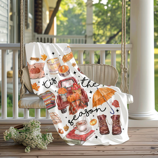 Cute fall blanket, tis the season fall blanket, fall vibes blanket, cute fall pumpkin blanket, fall lovers blanket, fall lover gift