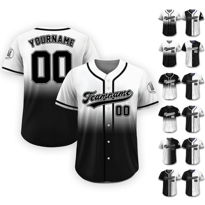 Personalized Team Name Number Logo Baseball Jersey, Custom Jersey for Men Women Youth Preschool, Printed Black White Jersey Button Down