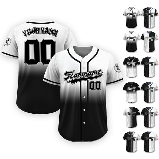 Personalized Team Name Number Logo Baseball Jersey, Custom Jersey for Men Women Youth Preschool, Printed Black White Jersey Button Down
