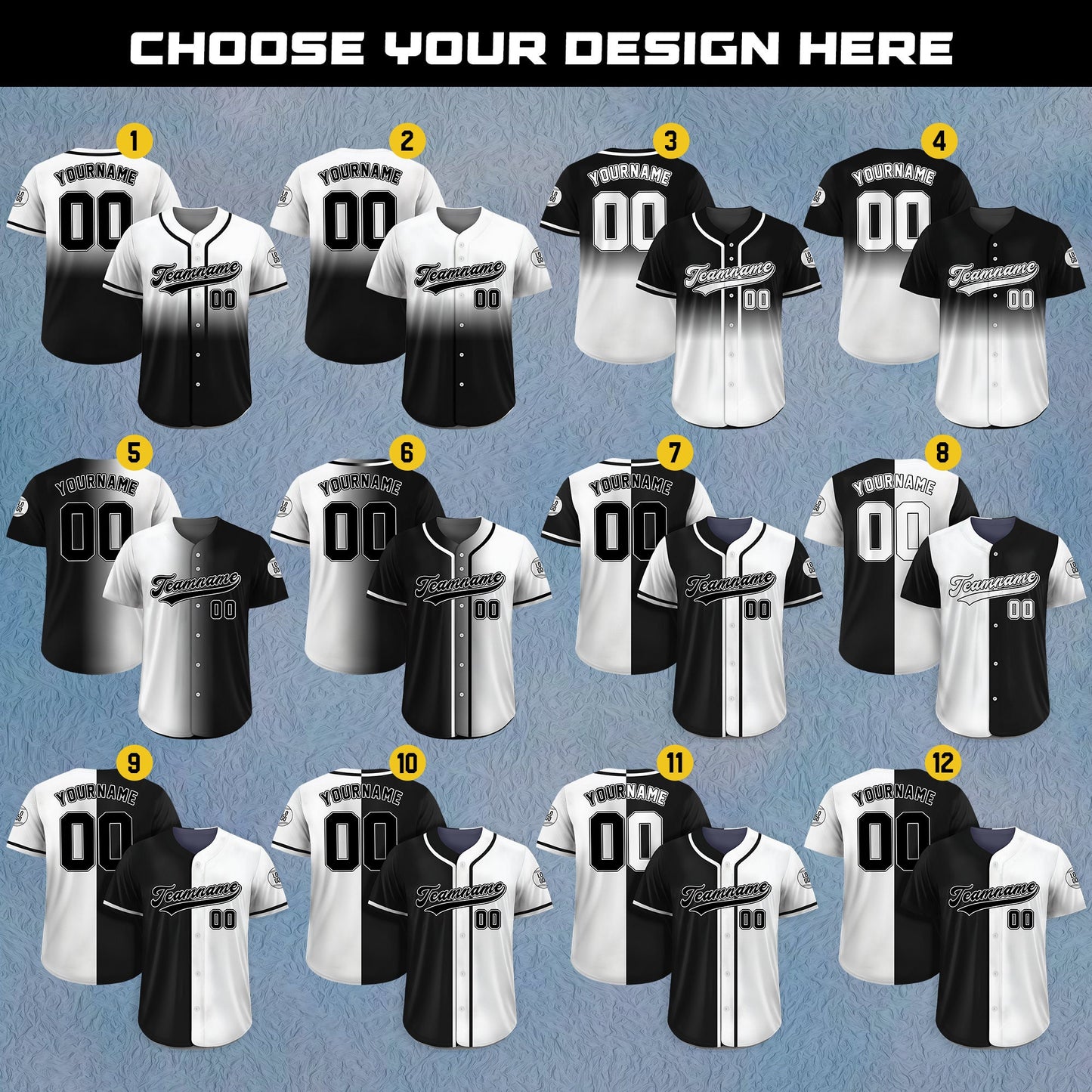 Personalized Team Name Number Logo Baseball Jersey, Custom Jersey for Men Women Youth Preschool, Printed Black White Jersey Button Down