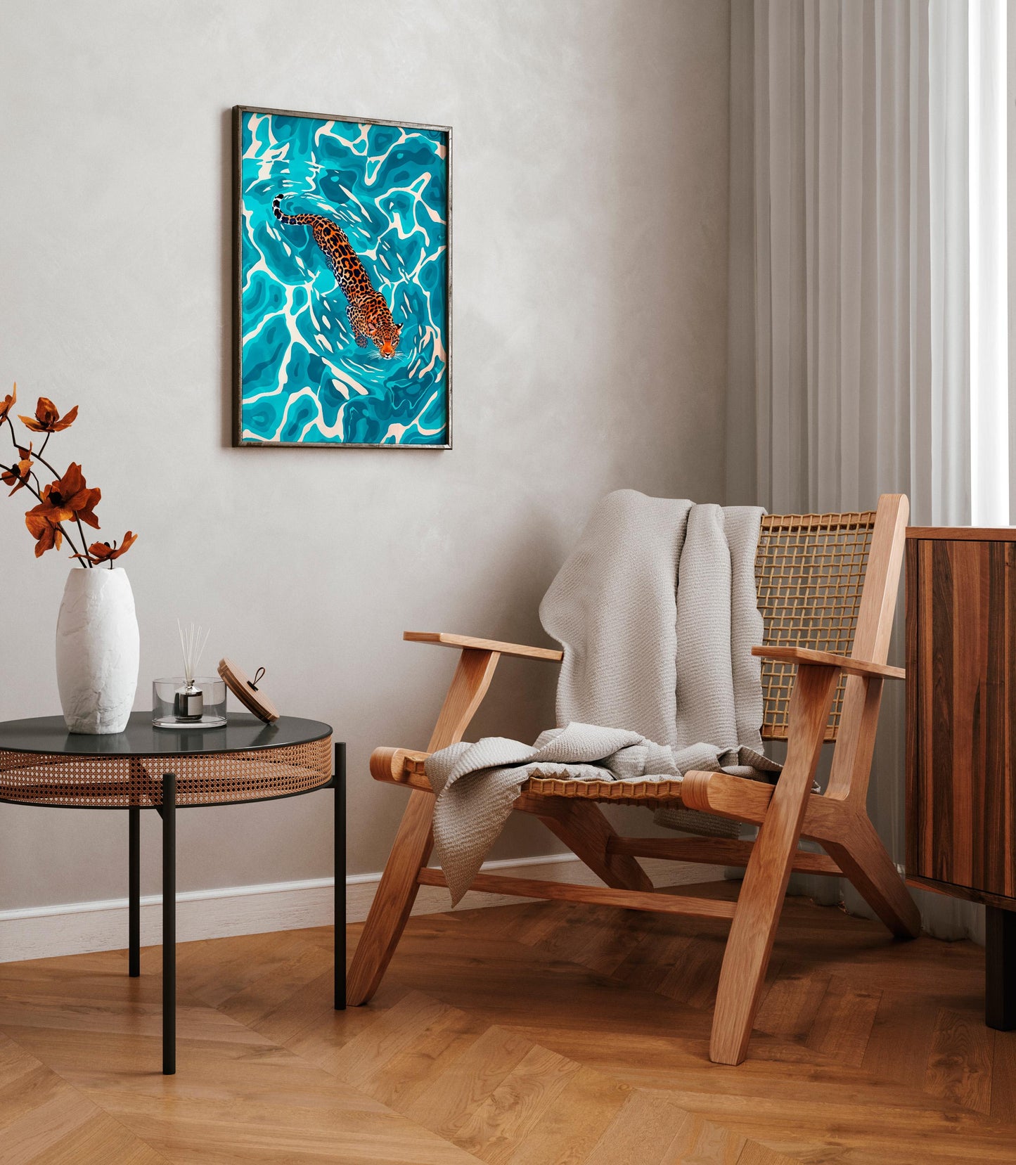 Leopard poster, Tropical wall decor, Animal art print, Safari decor, Ocean wall art